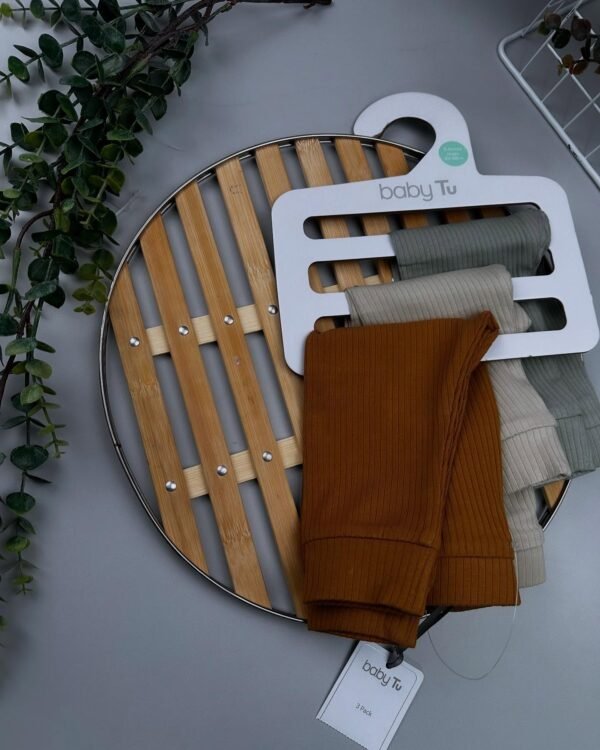Safari Ribbed Baby Leggings – 3-Pack Unisex Cotton Bottoms (Khaki, Tan & Cream) - Image 2