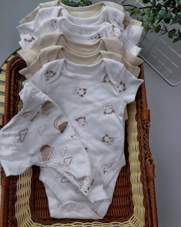 Giraffe Baby Bodysuits 7 Pack – 100% Cotton Short Sleeve Essentials (0–3Y)