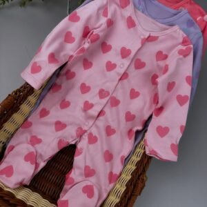 Baby Girl Tulip Heart Sleepsuits 3 Pack – Cotton Footed Sleepwear with Scratch Mitts