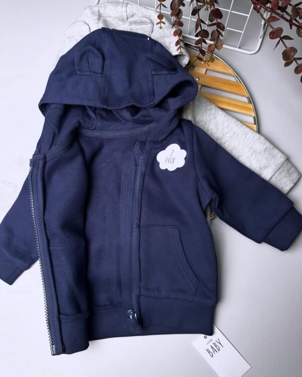 Baby Zip Up Hoodies 2 Pack – Navy & Grey Soft Jersey Cotton Blend Layers