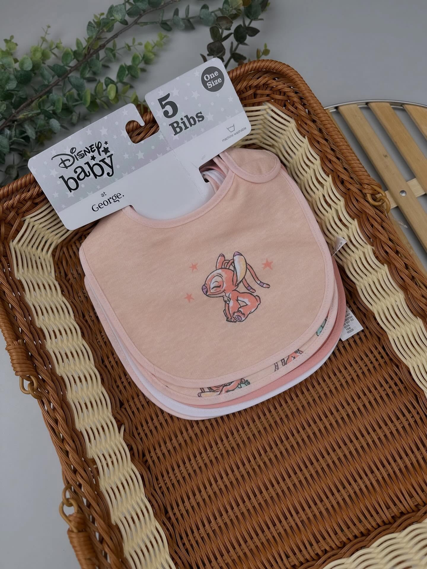Pink Baby Bibs 5 Pack – Easy-Fasten Feeding Bibs with Wipeable Back