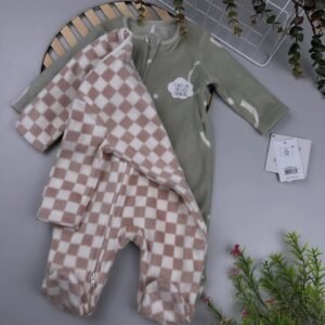 Fleece Sleepsuits 2 Pack – Soft Zip-Up Baby Sleepwear with Grip Soles