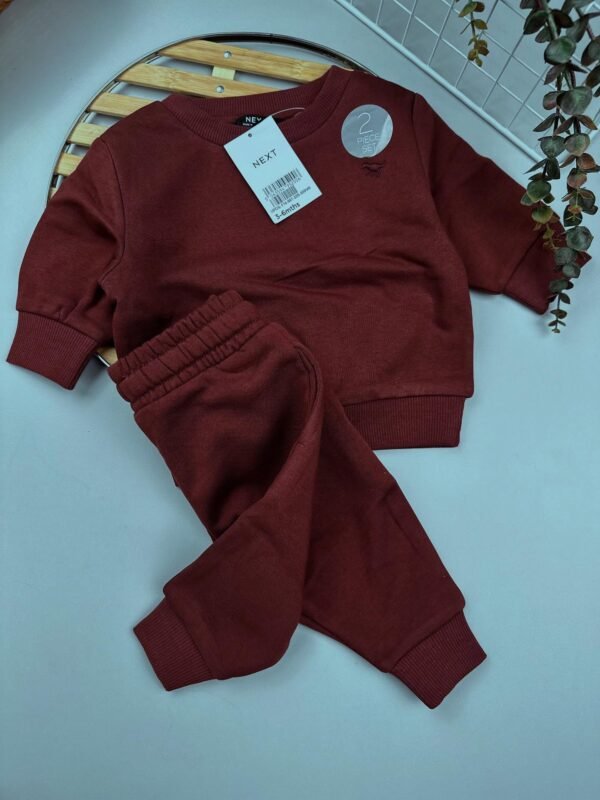Burgundy Red Baby Sweatshirt & Joggers Set – Cotton Blend - Image 4