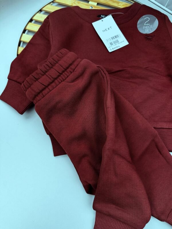 Burgundy Red Baby Sweatshirt & Joggers Set – Cotton Blend - Image 2