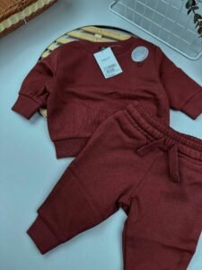 Burgundy Red Baby Sweatshirt & Joggers Set – Cotton Blend