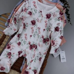 George Floral Frill Shoulder Zip Fasten Sleepsuits 3 Pack