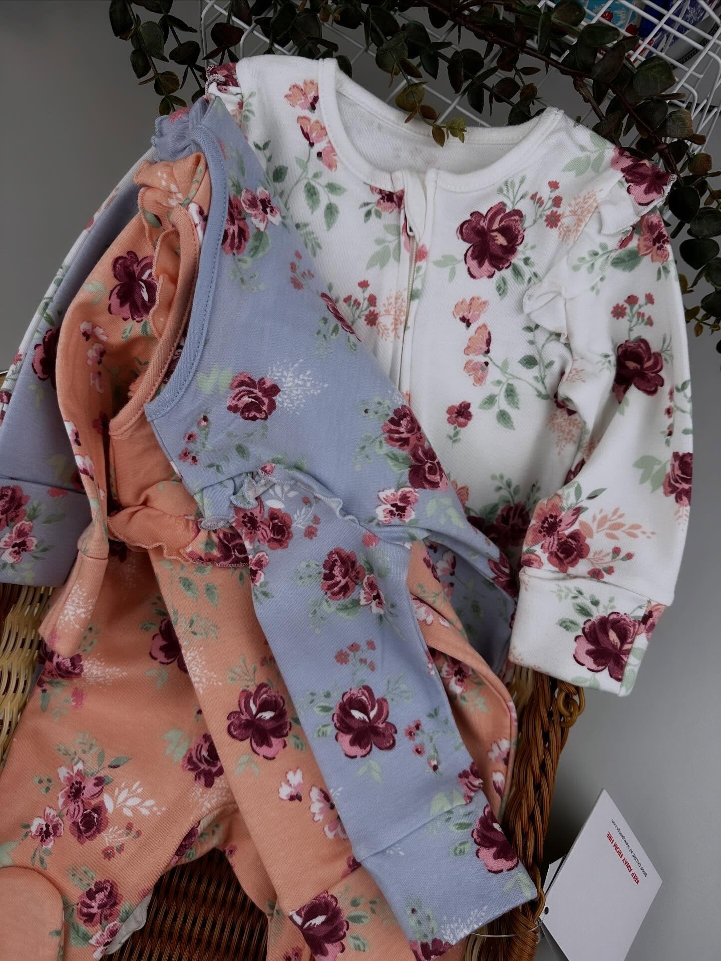 George Floral Frill Shoulder Zip Fasten Sleepsuits 3 Pack - Image 3