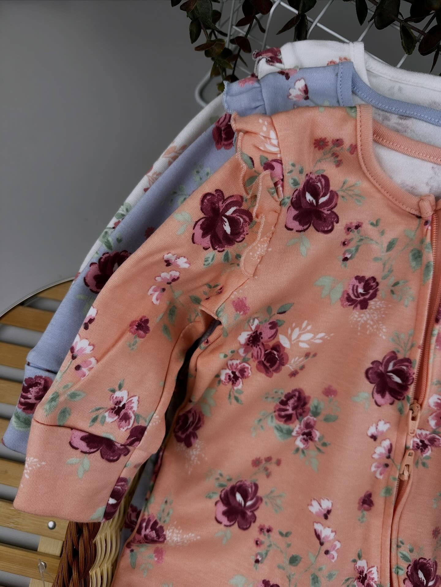 George Floral Frill Shoulder Zip Fasten Sleepsuits 3 Pack - Image 4