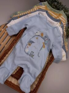 5-Pack "It’s A Boy" Elephant Sleepsuits - 2-Way Zip Baby Rompers