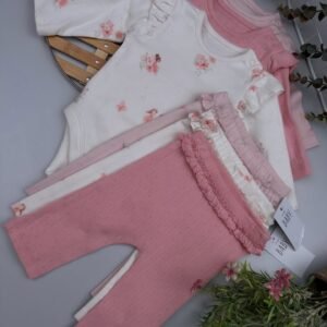 Premium Pink Bodysuit & Leggings 3-Pack Set - Ruffle Detail
